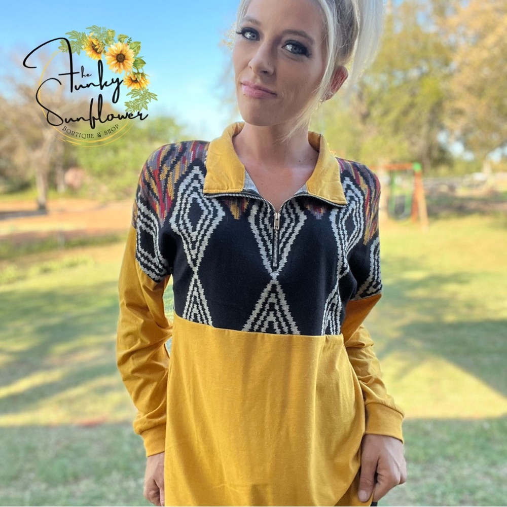 Mustard Aztec Pull Over Top